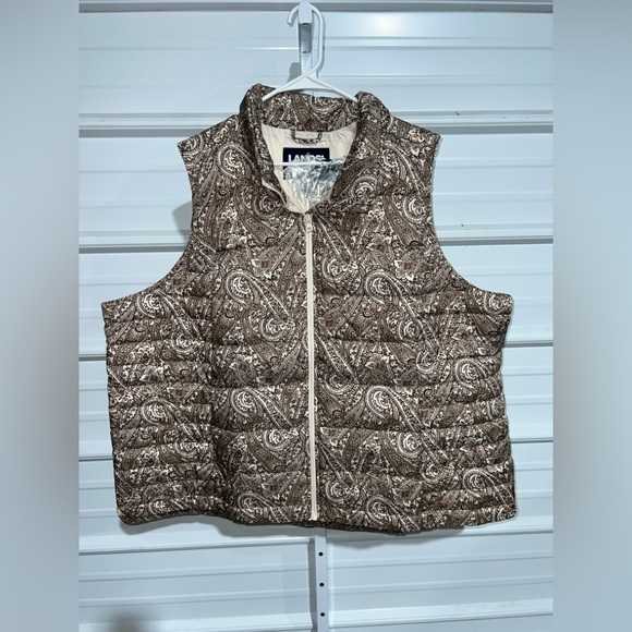 Lands’ End Women's Plus Size Down Puffer Vest in Paisley - Picture 4 of 9